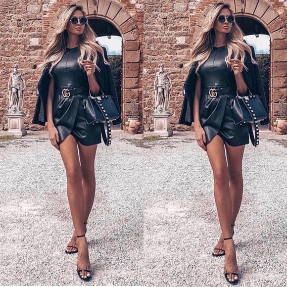 ZARA Faux Leather Mini Dress with Belt - Picture 2 of 8